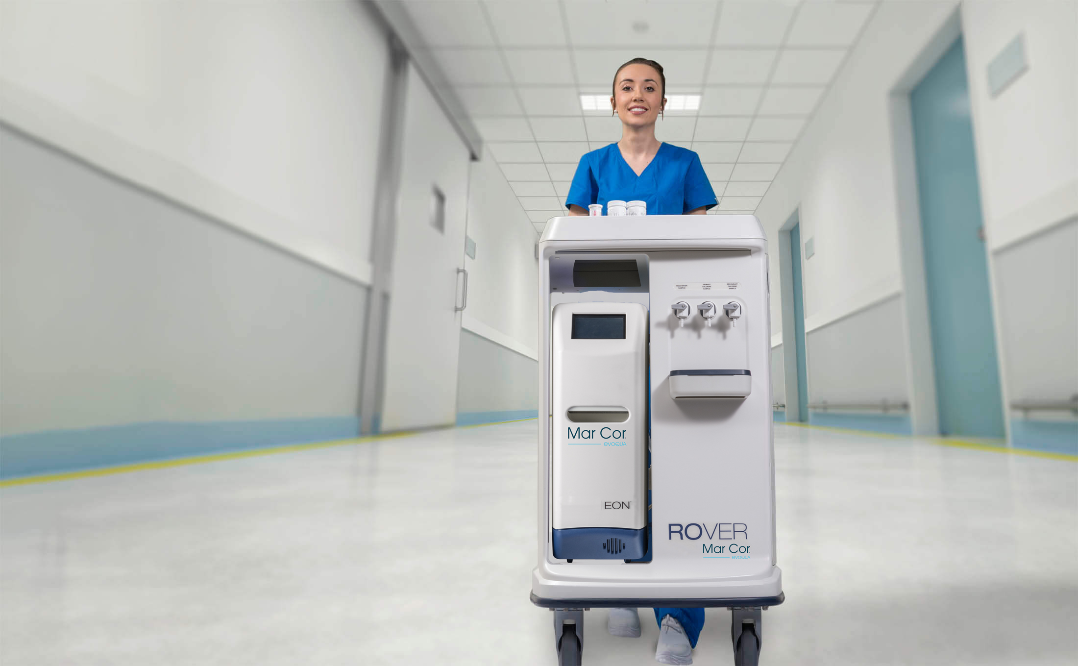 Nurse Pushing Portable Dialysis System