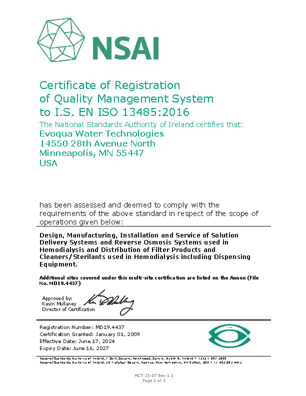 MD19.4437 Evoqua IS EN ISO 13485 2016-Certificate 6-12-24