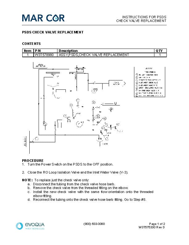 PSDS Check Valve Replacement - Lit Instruction W3T575330d